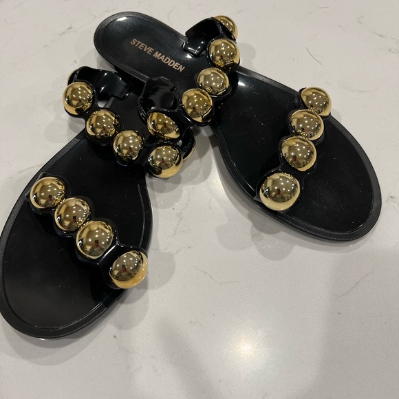 Steve Madden Black and Gold Chrishelle Jelly Embellished Sandals - Picture 4 of 5